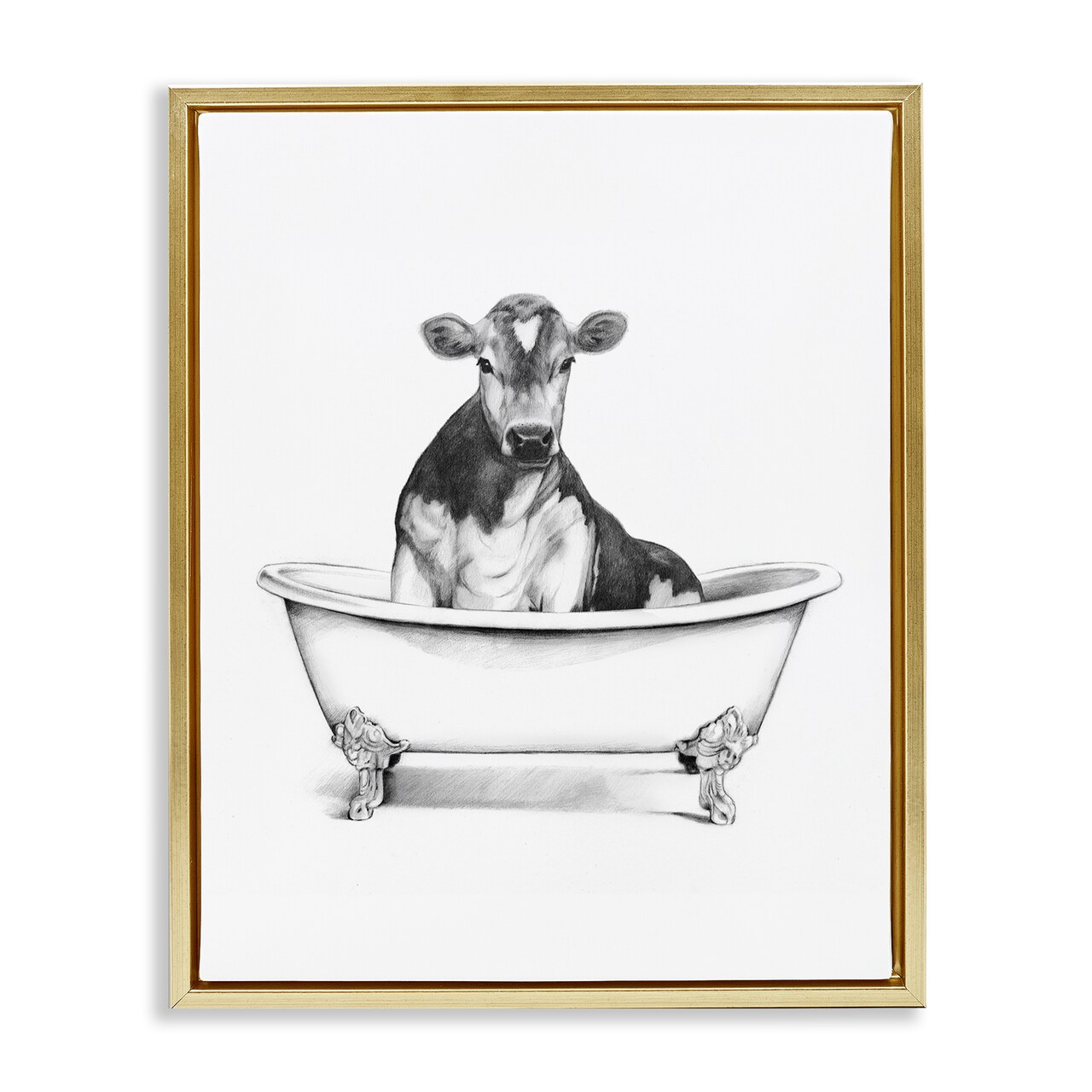 Stupell Industries Antique Tub with Cow Floater Framed Canvas Wall Art Design by Victoria Borges